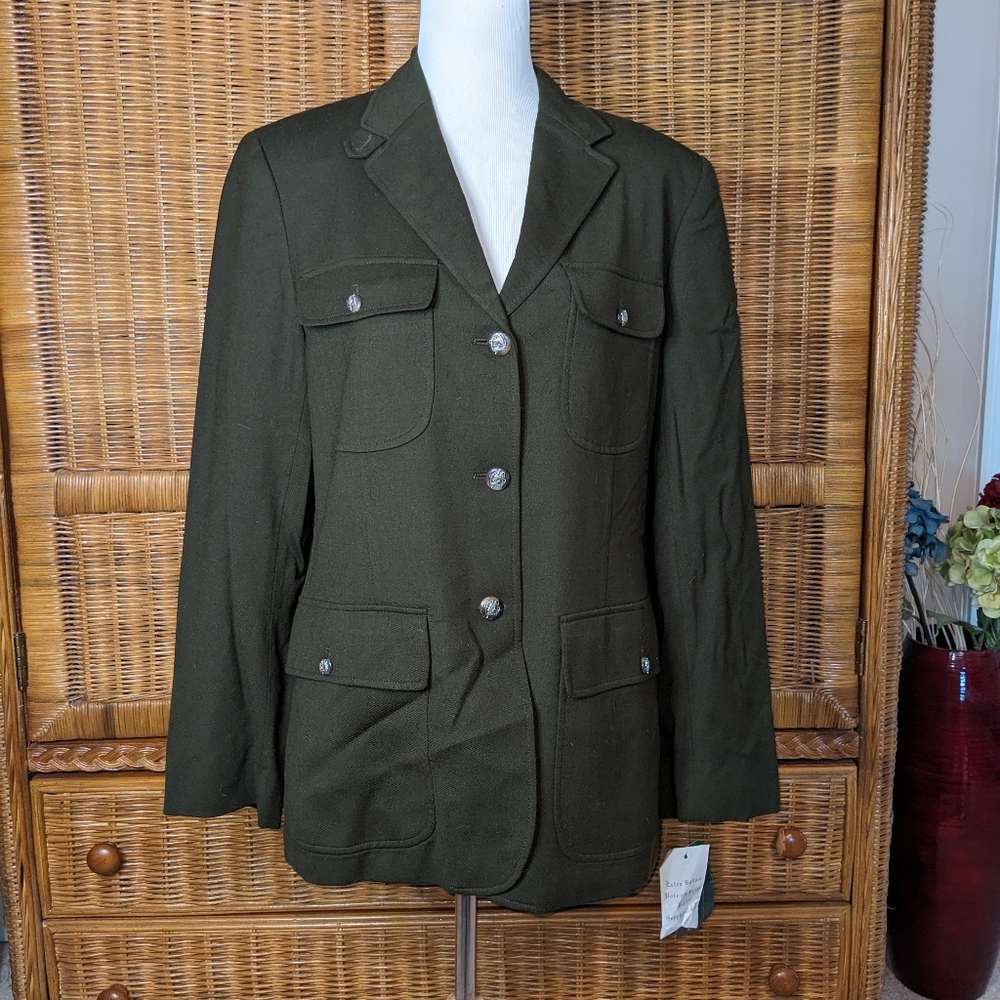 NWT Ralph Lauren Vintage Wool Blend Green Academia Jacket SIZE 12